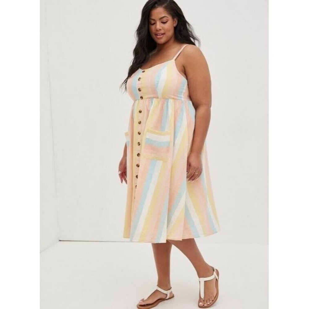 Torrid Midi Linen‎ Button-Front Dress Size 2X/18-20